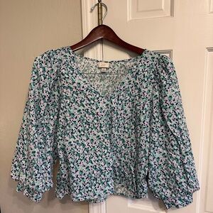 A New Day Women's Floral Blouse - Blue and Pink